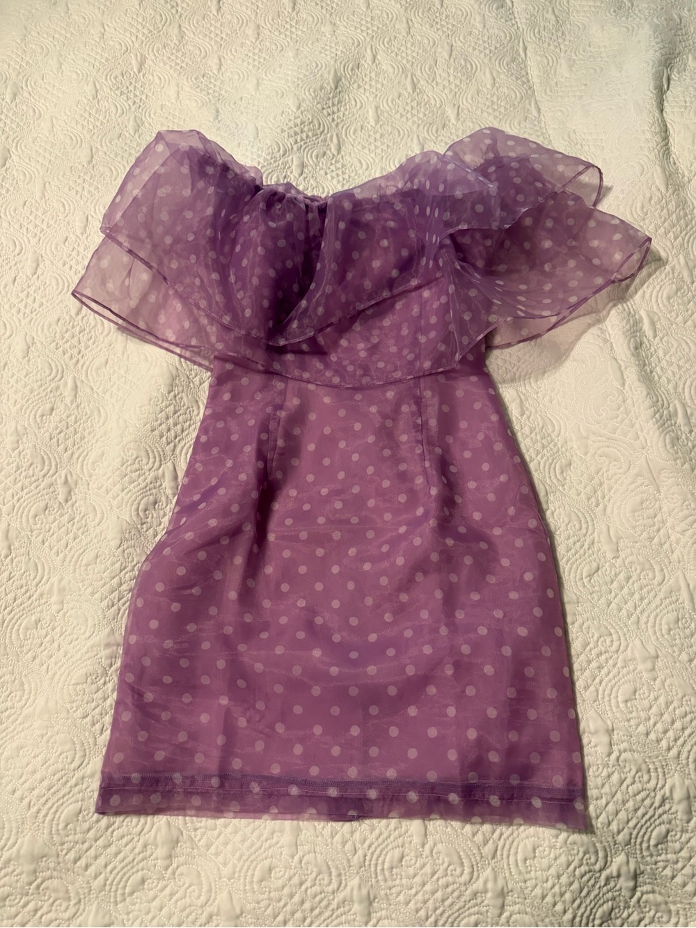 VENUS Purple Polka Dot Off-Shoulder Ruffle Dress